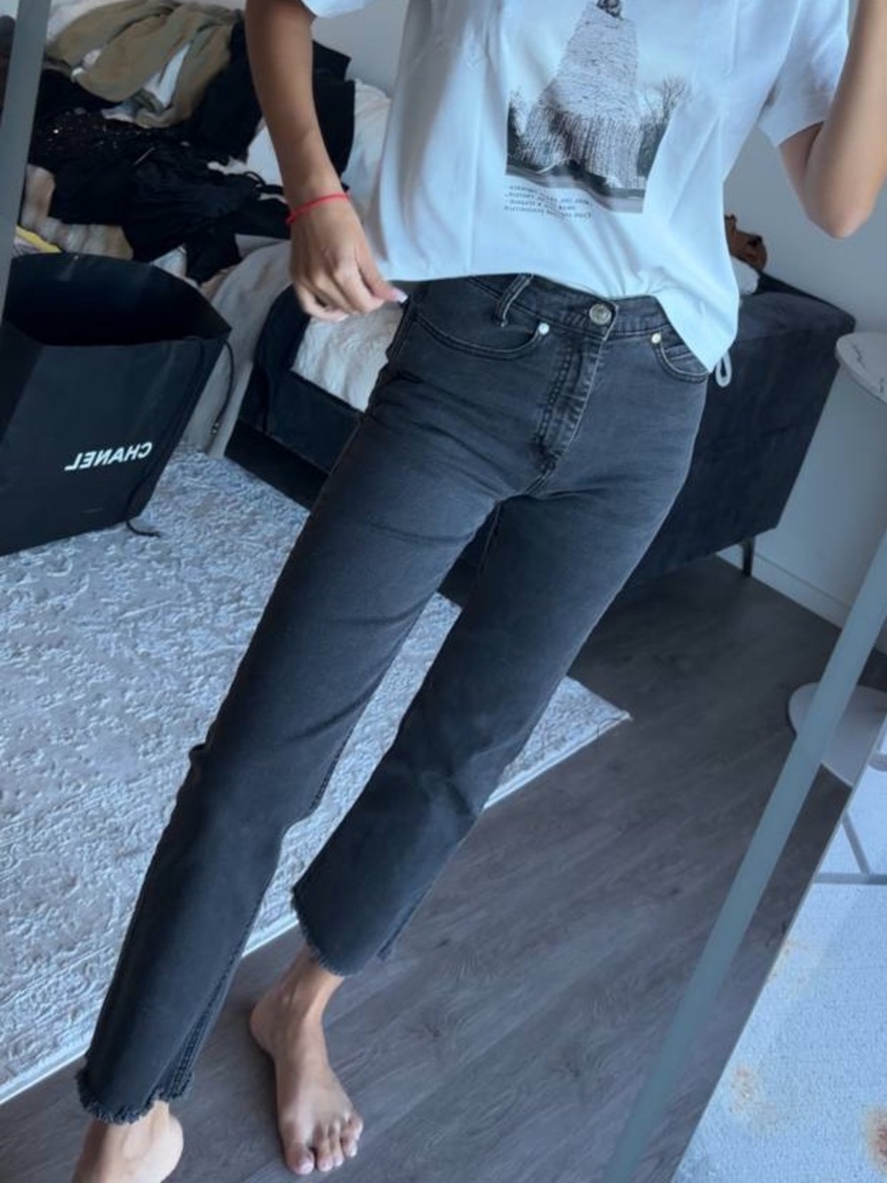 High-Rise Straight Leg Jeans — Washed Black
